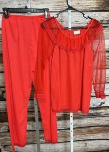 Gotham 2pc Lingerie Set Top Pants Red Lace Trim Hollywood Glam Vintage Medium